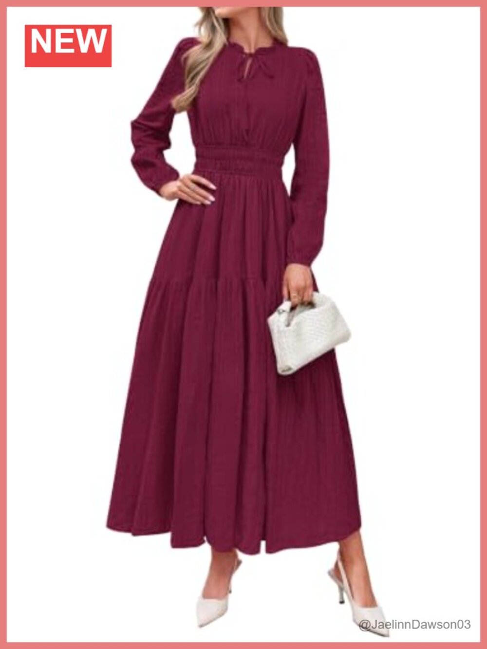 Women 100% Cotton Long Sleeve Ruffle V Neck Tie Front Maxi Dress